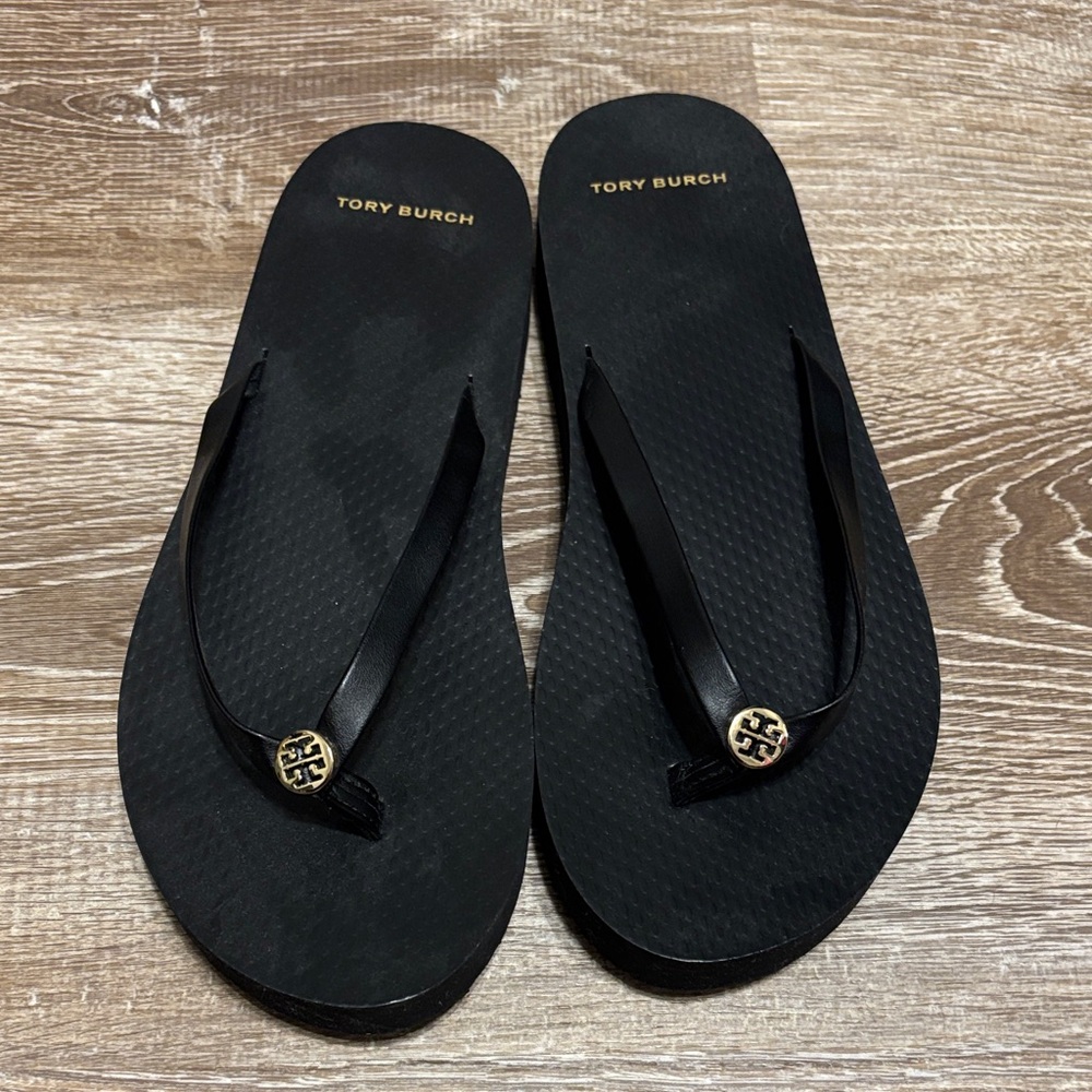 NWOT - Tory Burch Black Sandals with Logo Accent
